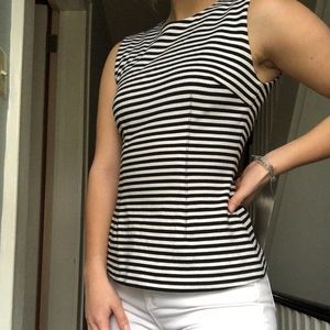 Navy and White Peplum Top